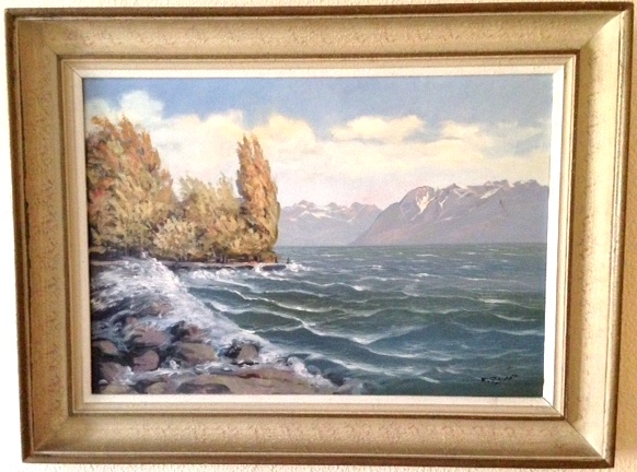 Paisaje con lago y grandes Olas